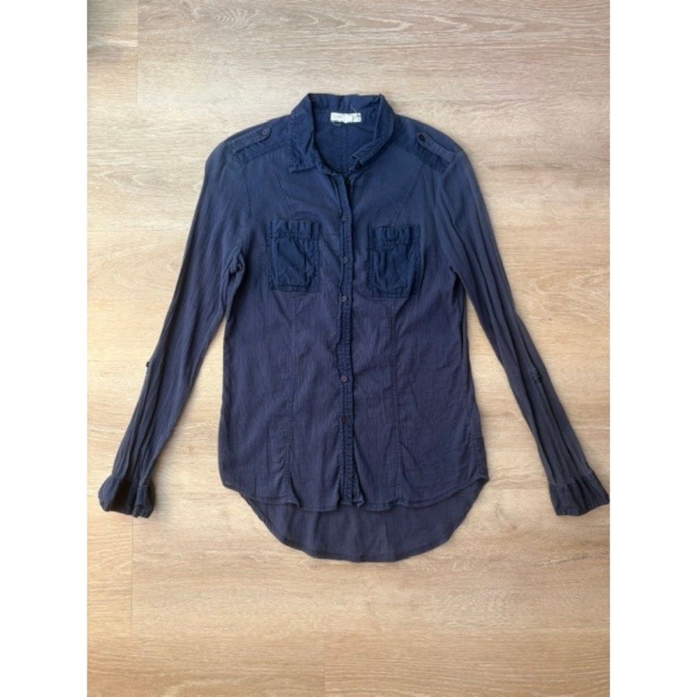 Anthropologie Edme & Esyllte Navy Blue Crinkle Gauze Utility Button Down Shirt 8